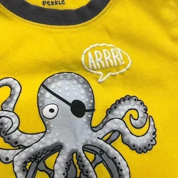 Pekkle Octopus Pajamas Yellow/Grey Size 2-3  Years - Picture 6 of 16